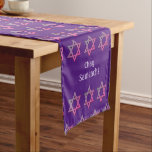 Elegant Purple CUSTOMIZABLE | Star of David Short Table Runner<br><div class="desc">Modern purple STAR OF DAVID Table Runner, showing with colorful Star of David in a tiled pattern. At both ends there is CUSTOMIZABLE TEXT which you can personalize with your own greeting or add your name. This is a minimalist, simple elegant design, suitable for Jewish holidays and celebrations, such as...</div>