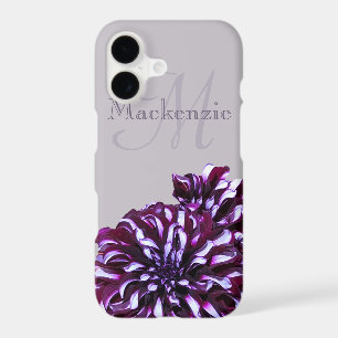Elegant purple dahlia flowers monogram custom name iPhone 17 case