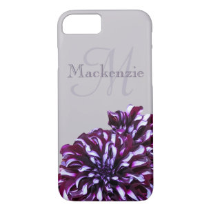 Elegant purple dahlia flowers monogram custom name iPhone 8/7 case