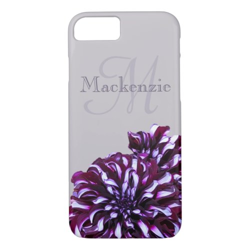 Elegant purple dahlia flowers monogram custom name iPhone 87 case