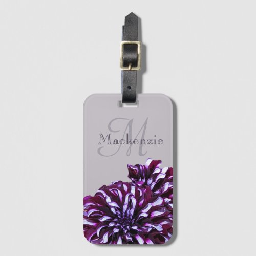 Elegant purple dahlia flowers monogram custom name luggage tag