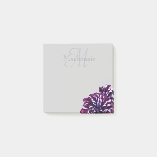 Elegant purple dahlia flowers monogram custom name post-it notes