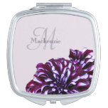 Elegant Purple Dahlia Flowers Monogram Custom Name Vanity Mirror at Zazzle