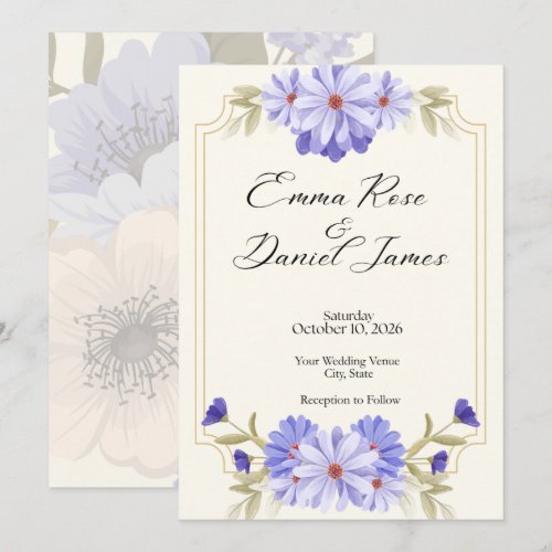 Elegant Purple Daisy Floral Wedding Invitation