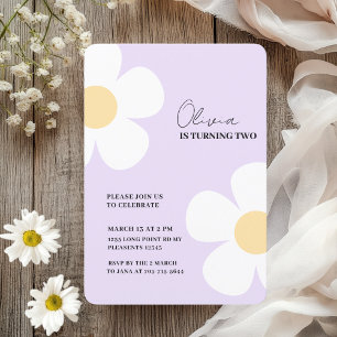 Elegant Purple Daisy Spring Birthday  Invitation