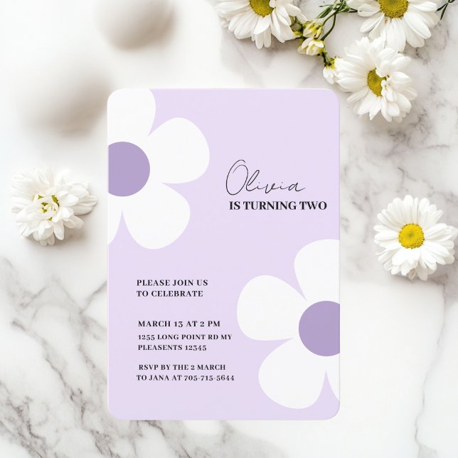 Elegant Purple Daisy Spring Birthday  Invitation (Creator Uploaded)