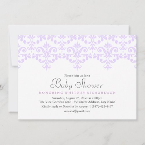 Elegant Purple Damask Baby Shower Invitation