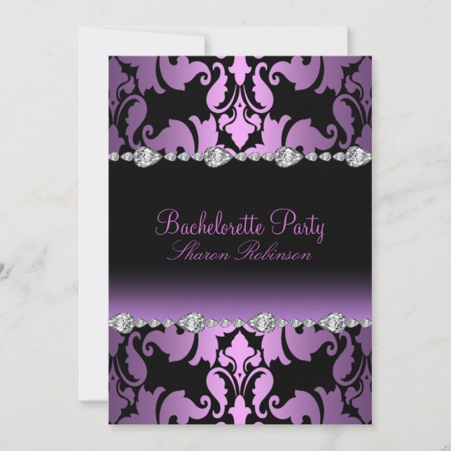 Elegant Purple Damask Bachelorette Invite (Front)