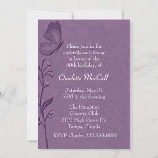 Elegant Purple Damask Birthday Invitation