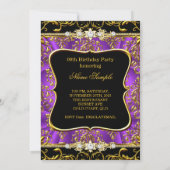 Elegant Purple Damask Black Gold Birthday Party Invitation (Back)