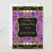 Elegant Purple Damask Black Gold Birthday Party Invitation (Front)