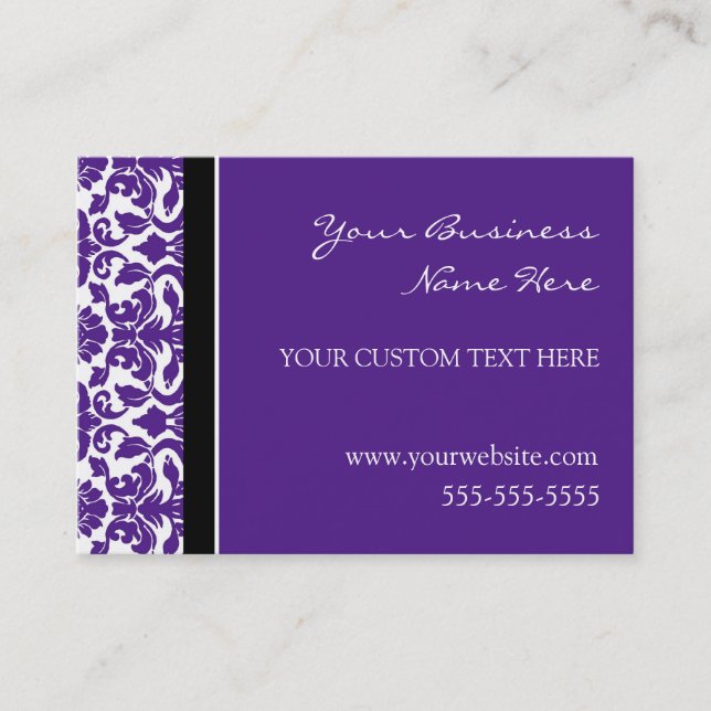 Elegant Purple Damask Business Cards (Front)