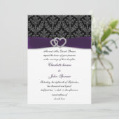 Elegant Purple Damask Diamante Wedding  Invitation (Standing Front)