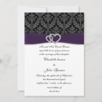 Elegant Purple Damask Diamante Wedding  Invitation