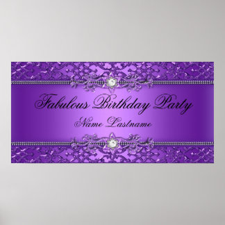Elegant Purple Damask Embossed Birthday Banner Poster