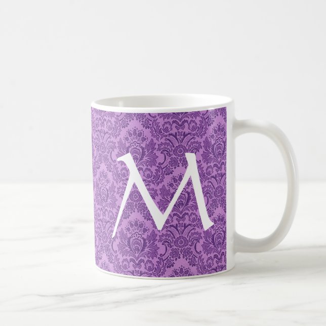 Elegant PURPLE Damask Monogram Mug (Right)