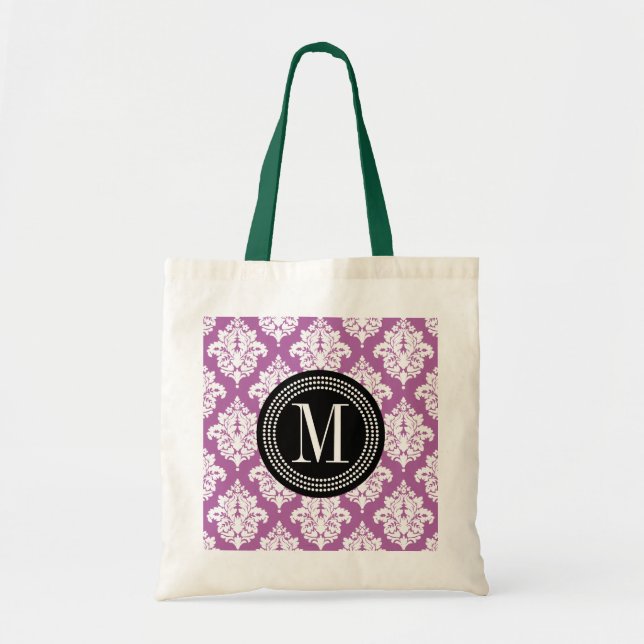 Elegant Purple Damask Personalized Tote Bag (Front)