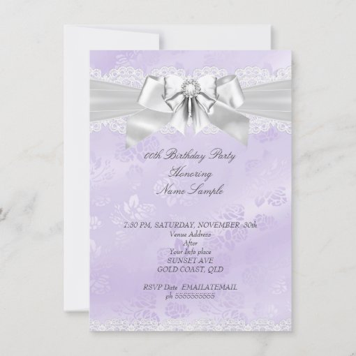 Elegant Purple Damask Silver White Birthday Party Invitation | Zazzle