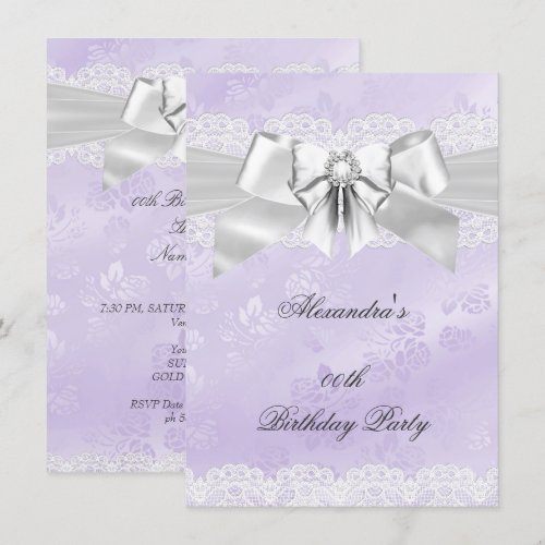 Elegant Purple Damask Silver White Birthday Party 4.5x6.25 Paper Invitation Card
