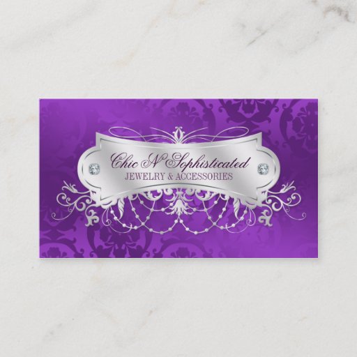 Customizable Elegant Purple Damask Swirl Business Card Template