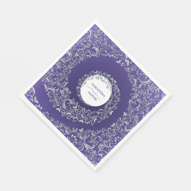 Elegant Purple Damask Wedding Napkins (Corner)