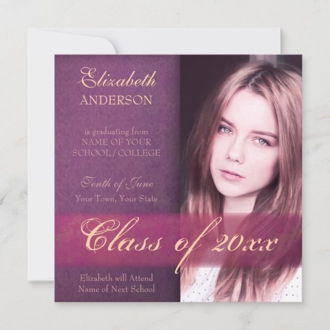 Elegant Purple Daughter's Graduation  Announcement (Front)