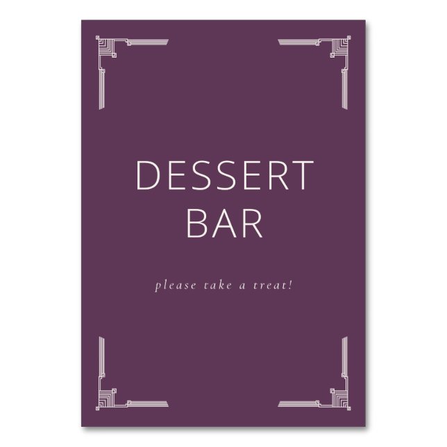 Elegant Purple Deco Dessert Bar Sign Table Number (Front)