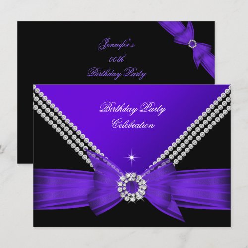 Elegant Purple Diamond Bow Birthday Party 2 Announcements