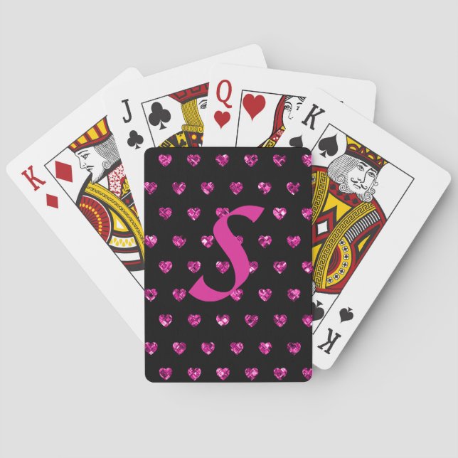 Elegant Purple Diamond Heart Gems Sparkle Initial  Poker Cards (Back)