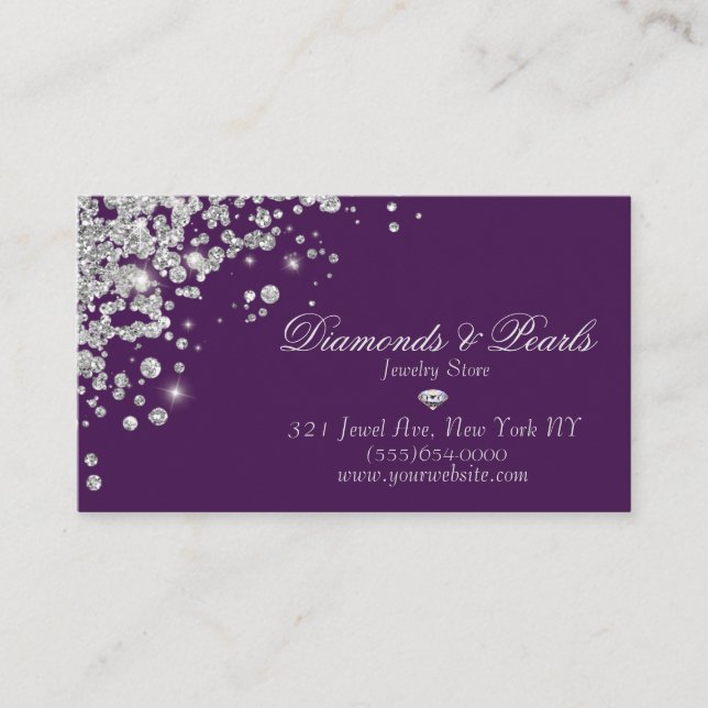 Elegant Purple Diamond Jewel Designed Sparkle Business Card (Front)