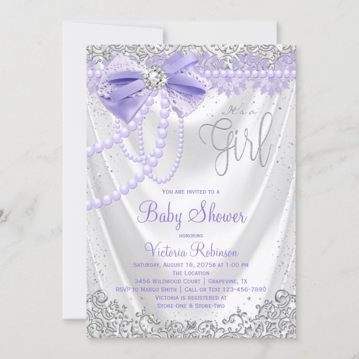 Elegant Purple Diamond Pearl Girly Baby Shower Invitation Zazzle Com