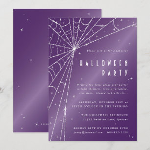 Elegant Purple Diamond Spider Web Halloween Party Invitation