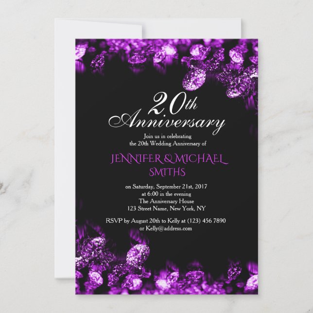 Elegant Purple Diamond Wedding Anniversary Invite (Front)