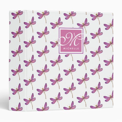  Elegant Purple Dragonfly Monogrammed  3 Ring Binder