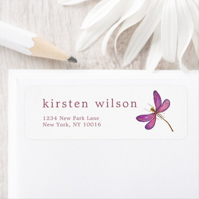 Elegant Purple Dragonfly Return Address Label (Insitu)