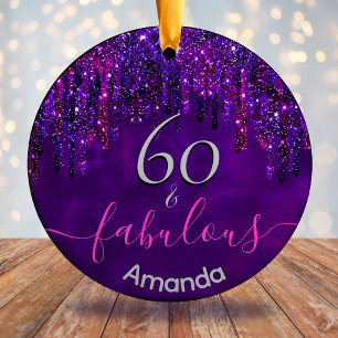Elegant purple dripping any age birthday ceramic ornament