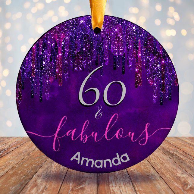 Elegant purple dripping any age birthday  ceramic ornament (Creator Uploaded)
