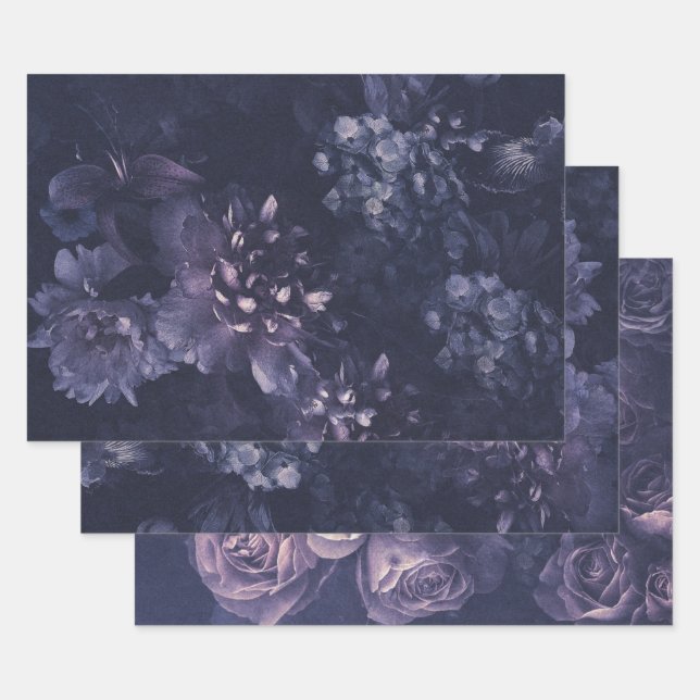 Elegant Purple Dutch Floral Wrapping Paper Sheets (Set)