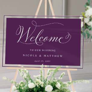Elegant Purple Eggplant Wedding Welcome Acrylic Sign