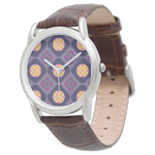 Elegant Purple Fabric with Yellow Floral Pattern Watch