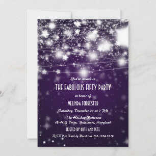 Elegant Purple Fabulous Fifty Party Shining Stars Invitation