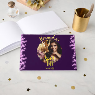 Elegant Purple Fairytale Sweet 16 Photo Spanish Foil Guest Book