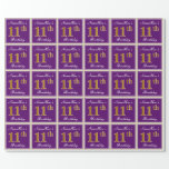 [ Thumbnail: Elegant, Purple, Faux Gold 11th Birthday + Name Wrapping Paper ]