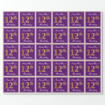 [ Thumbnail: Elegant, Purple, Faux Gold 12th Birthday + Name Wrapping Paper ]