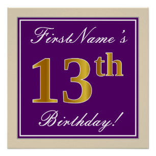 Elegant, Purple, Faux Gold 13th Birthday + Name Poster