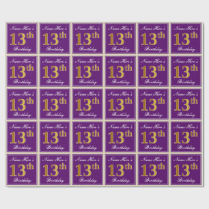 Elegant, Purple, Faux Gold 13th Birthday + Name Wrapping Paper