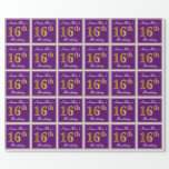 [ Thumbnail: Elegant, Purple, Faux Gold 16th Birthday + Name Wrapping Paper ]