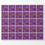 [ Thumbnail: Elegant, Purple, Faux Gold 17th Birthday + Name Wrapping Paper ]