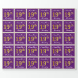 [ Thumbnail: Elegant, Purple, Faux Gold 19th Birthday + Name Wrapping Paper ]