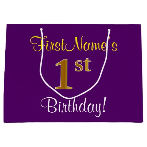 Elegant Purple Faux Gold 1st Birthday  Name Large Gift Bag